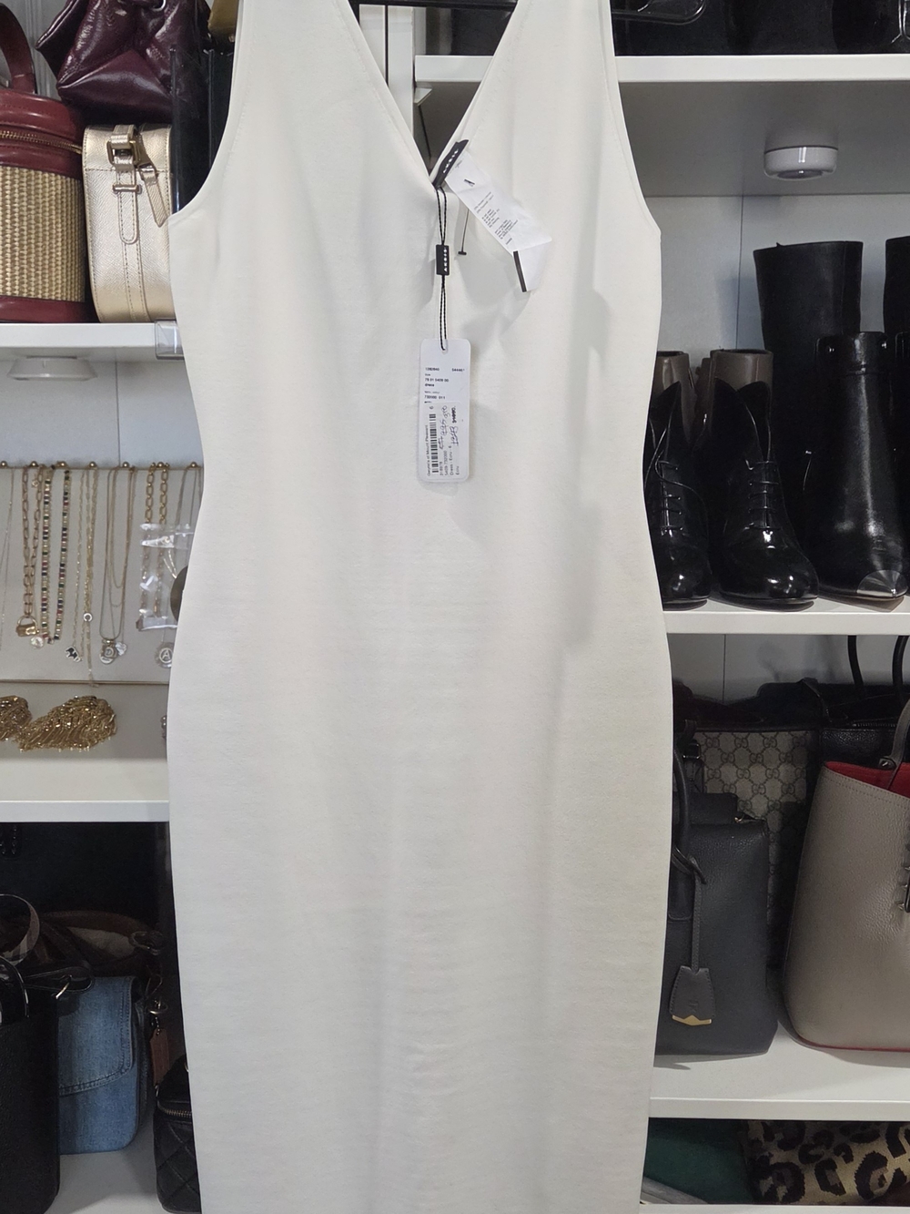 Akris-Classic White V-Neck Sheath Dress -